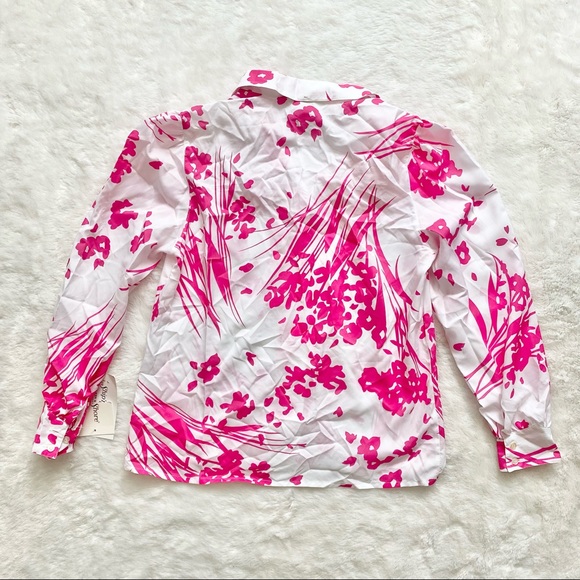 VINTAGE Crisp White & Pink Floral Blouse - Picture 5 of 6